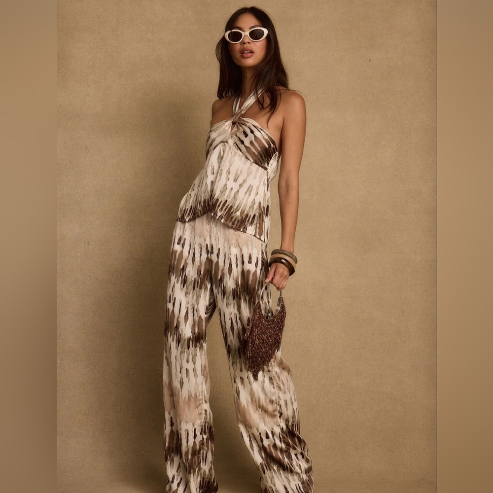 Nwt- Tribe Taza Abstract Satin Halter Top And Pant SET!_ Size MM